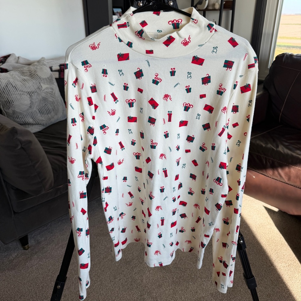 Women's Vintage White Stag White Holiday Christmas Mock Turtleneck Size 2XL